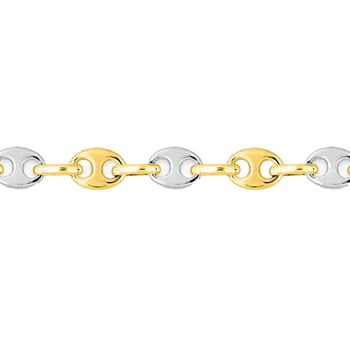 Bracelet mixte 18 cm - Bicolore - Grain de café - Or 18 Carats - Largeur 3.2 mm
