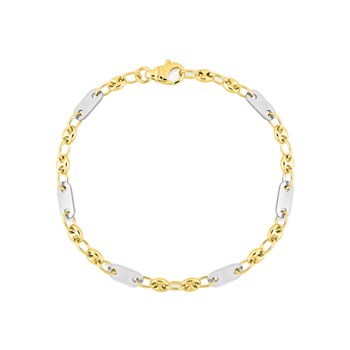 Bracelet Homme 18 cm - Grain de café - Bicolore - Or 18 Carats