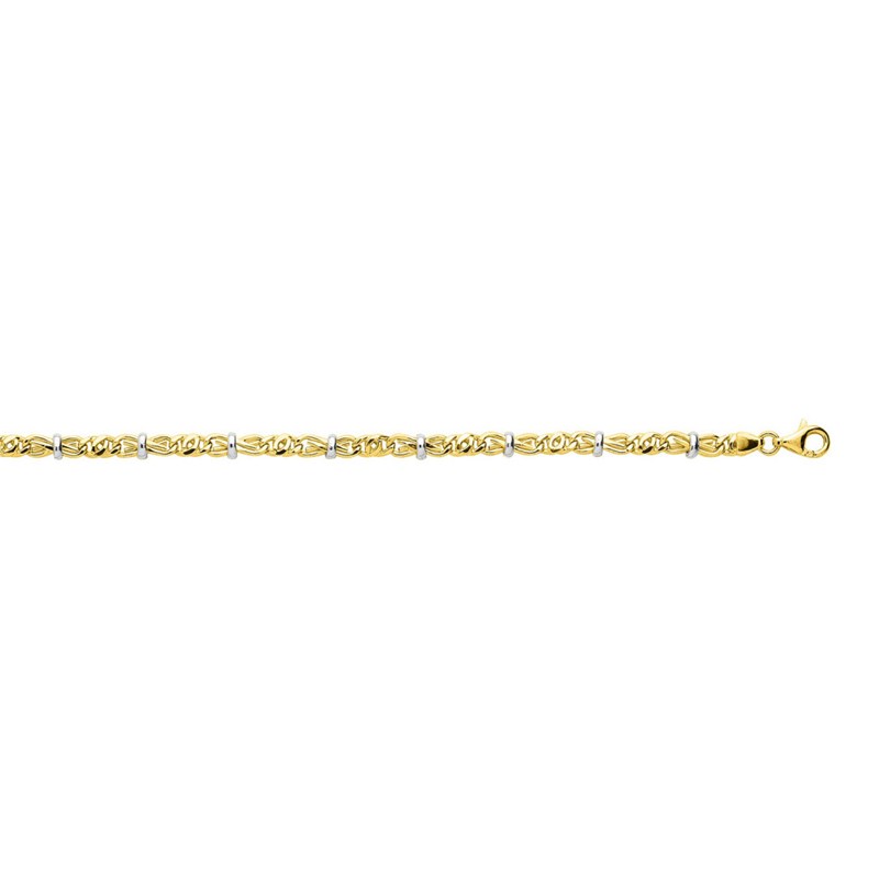 Bracelet femme 18 cm - Fantaisie - Bicolore - Or 18 Carats - Largeur 4.5mm