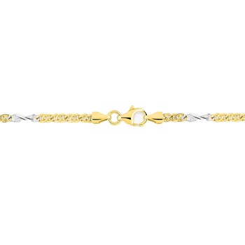 Bracelet Homme 18 cm - Fantaisie - Bicolore - Or 18 Carats - Largeur 3 mm