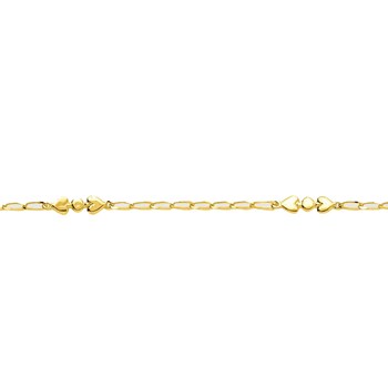 Chaîne de cheville femme 24 cm - Coeur - Or 18 Carats