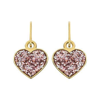 Boucles d'oreilles brisures coeur rose pailleté or
