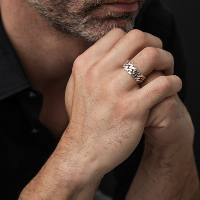 Bague Homme Argent Chaine Moderne - vue 2