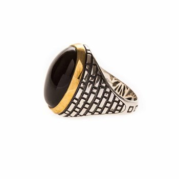 Bague Homme Argent Dore Onyx oeil Noir