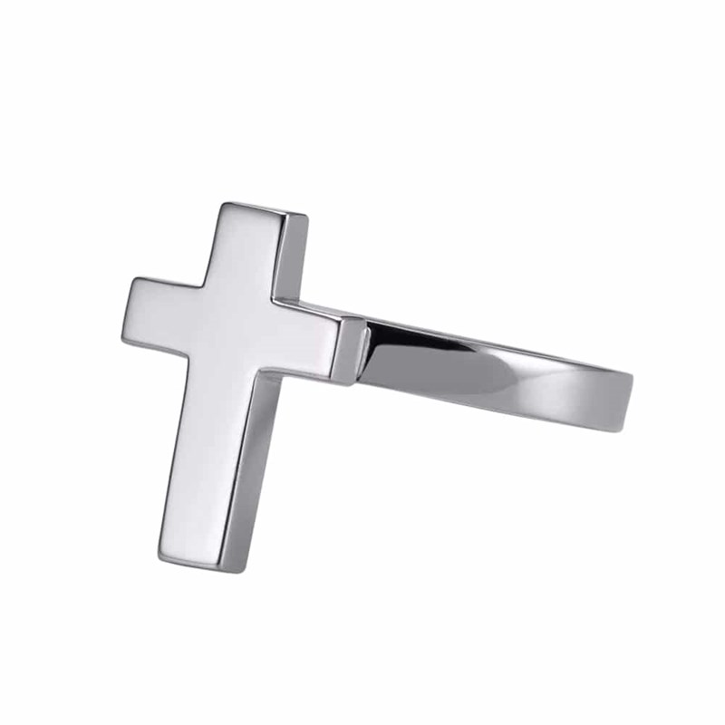 Bague Argent Rhodié Croix Marie - vue 3