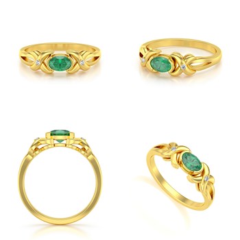 Bague ADEN Or 585 Jaune Emeraude et diamants 1.966grs