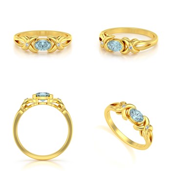 Bague ADEN Or 585 Jaune Aigue-Marine et diamants 1.966grs