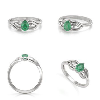 Bague ADEN Solitaire Or 585 Blanc Emeraude 1.92grs