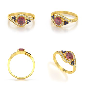 Bague ADEN Or 585 Jaune Rubis Saphir et diamants 2.702grs