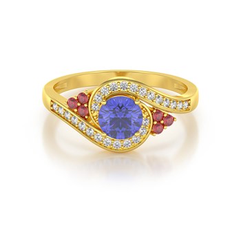 Bague ADEN Or 585 Jaune Tanzanite Rubis et diamants 2.702grs