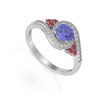 Bague ADEN Or 585 Blanc Tanzanite Rubis et diamants 2.702grs