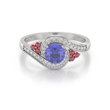 Bague ADEN Or 585 Blanc Tanzanite Rubis et diamants 2.702grs