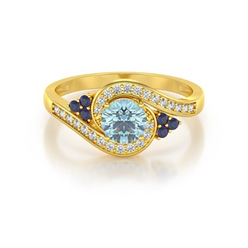 Bague ADEN Or 585 Jaune Aigue-Marine Saphir et diamants 2.702grs