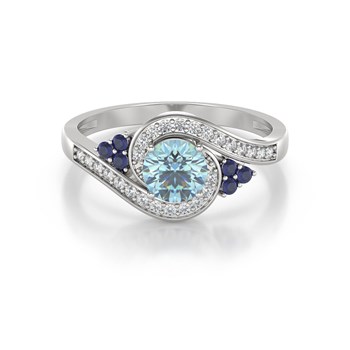 Bague ADEN Or 585 Blanc Aigue-Marine Saphir et diamants 2.702grs