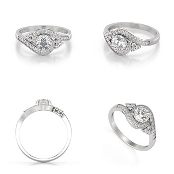 Bague en Or Blanc 14K avec Moissanite 1 Carat et Pavage de Diamants