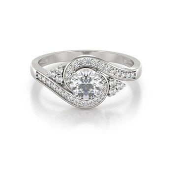 Bague en Or Blanc 14K avec Moissanite 1 Carat et Pavage de Diamants