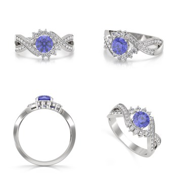 Bague ADEN Or 585 Blanc Tanzanite et diamants 3.2grs