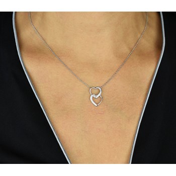 Parure 2 coeurs superposés sertis d'oxydes de zirconium Argent 925 Rhodié
