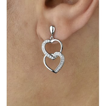 Parure 2 coeurs superposés sertis d'oxydes de zirconium Argent 925 Rhodié