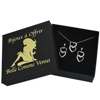 Parure 2 coeurs superposés sertis d'oxydes de zirconium Argent 925 Rhodié