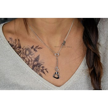 Parure coeurs oxyde de zirconium et céramique noire Argent 925 Rhodié