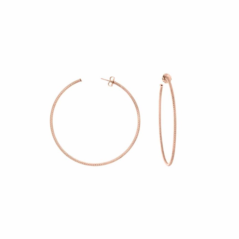 Boucles D'oreilles Créoles Petit Modèle Argent Rose Diamanté Alba