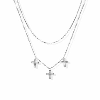 Double Collier Argent Santa Serti Zirconium Blanc