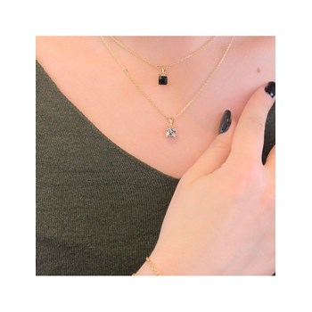 Pendentif Simple Square - Doré et Cristal