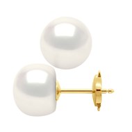 STELLA - Boucles d'Oreilles Perles d'Eau Douce 10-11 mm Blanches Or Jaune