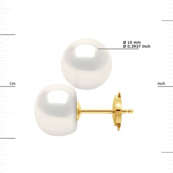 STELLA - Boucles d'Oreilles Perles d'Eau Douce 10-11 mm Blanches Or Jaune