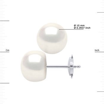STELLA - Boucles d'Oreilles Perles d'Eau Douce 10-11 mm Blanches Or Blanc
