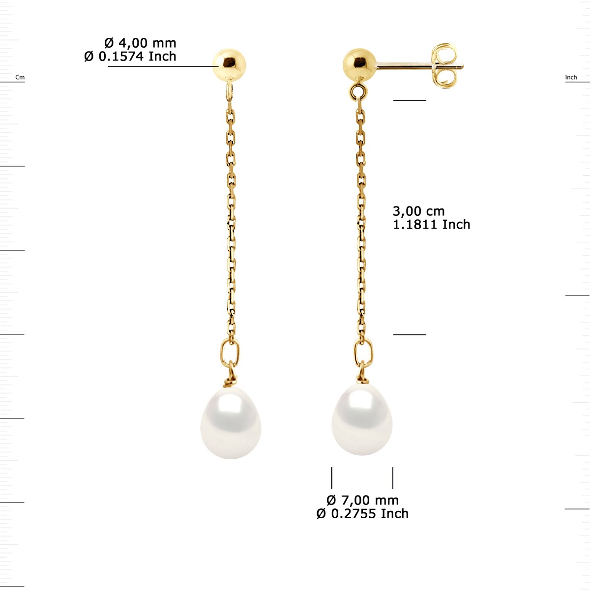 STELLA - Boucles d'Oreilles Perles d'Eau Douce 7-8 mm Blanches Or Jaune - vue 3