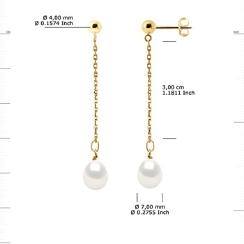STELLA - Boucles d'Oreilles Perles d'Eau Douce 7-8 mm Blanches Or Jaune