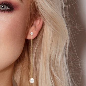 STELLA - Boucles d'Oreilles Perles d'Eau Douce 5-6 & 8-9 mm Blanches Or Jaune