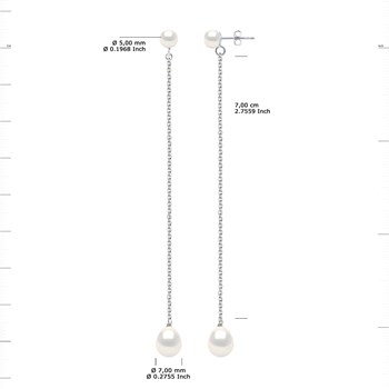 STELLA - Boucles d'Oreilles Perles d'Eau Douce 5-6 & 8-9 mm Blanches Or Blanc