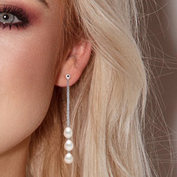 STELLA - Boucles d'Oreilles Perles d'Eau Douce 7-8 mm Blanches Or Blanc