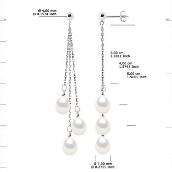 STELLA - Boucles d'Oreilles Perles d'Eau Douce 7-8 mm Blanches Or Blanc
