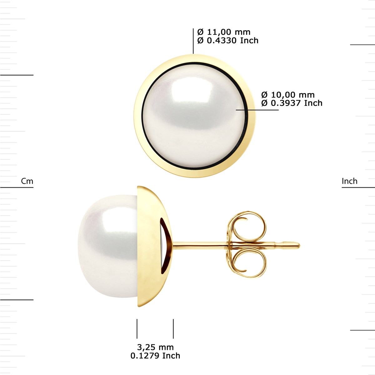 STELLA - Boucles d'Oreilles Perles d'Eau Douce 10-11 mm Blanches Or Jaune - vue 3