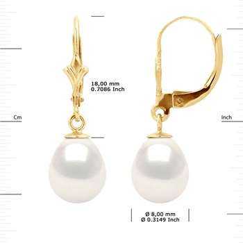 STELLA - Boucles d'Oreilles Perles d'Eau Douce 8-9 mm Blanches Or Jaune