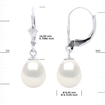 STELLA - Boucles d'Oreilles Perles d'Eau Douce 8-9 mm Blanches Or Blanc