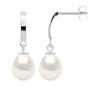 STELLA - Boucles d'Oreilles Perles d'Eau Douce 8-9 mm Blanches Or Blanc