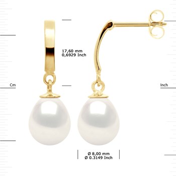 STELLA - Boucles d'Oreilles Perles d'Eau Douce 8-9 mm Blanches Or Jaune