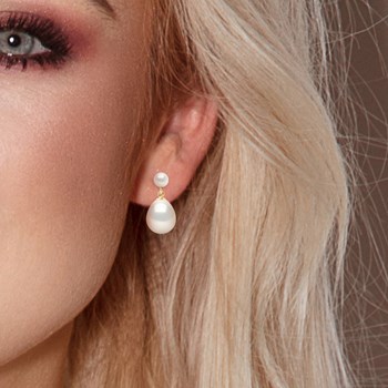 STELLA - Boucles d'Oreilles Perles d'Eau Douce 10-11 mm Blanches Or Jaune