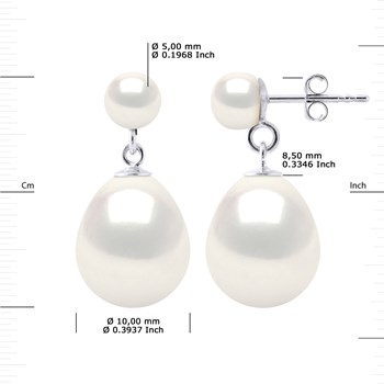 STELLA - Boucles d'Oreilles Perles d'Eau Douce 10-11 mm Blanches Or Blanc