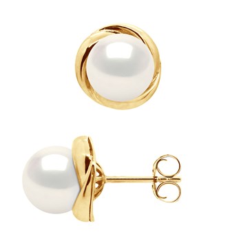 STELLA - Boucles d'Oreilles Perles d'Eau Douce 7-8 mm Blanches Or Jaune