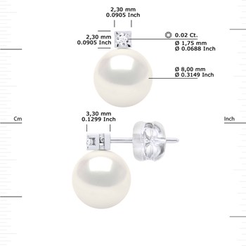 STELLA - Boucles d'Oreilles Perles 8-9 mm & Diamant Or Blanc