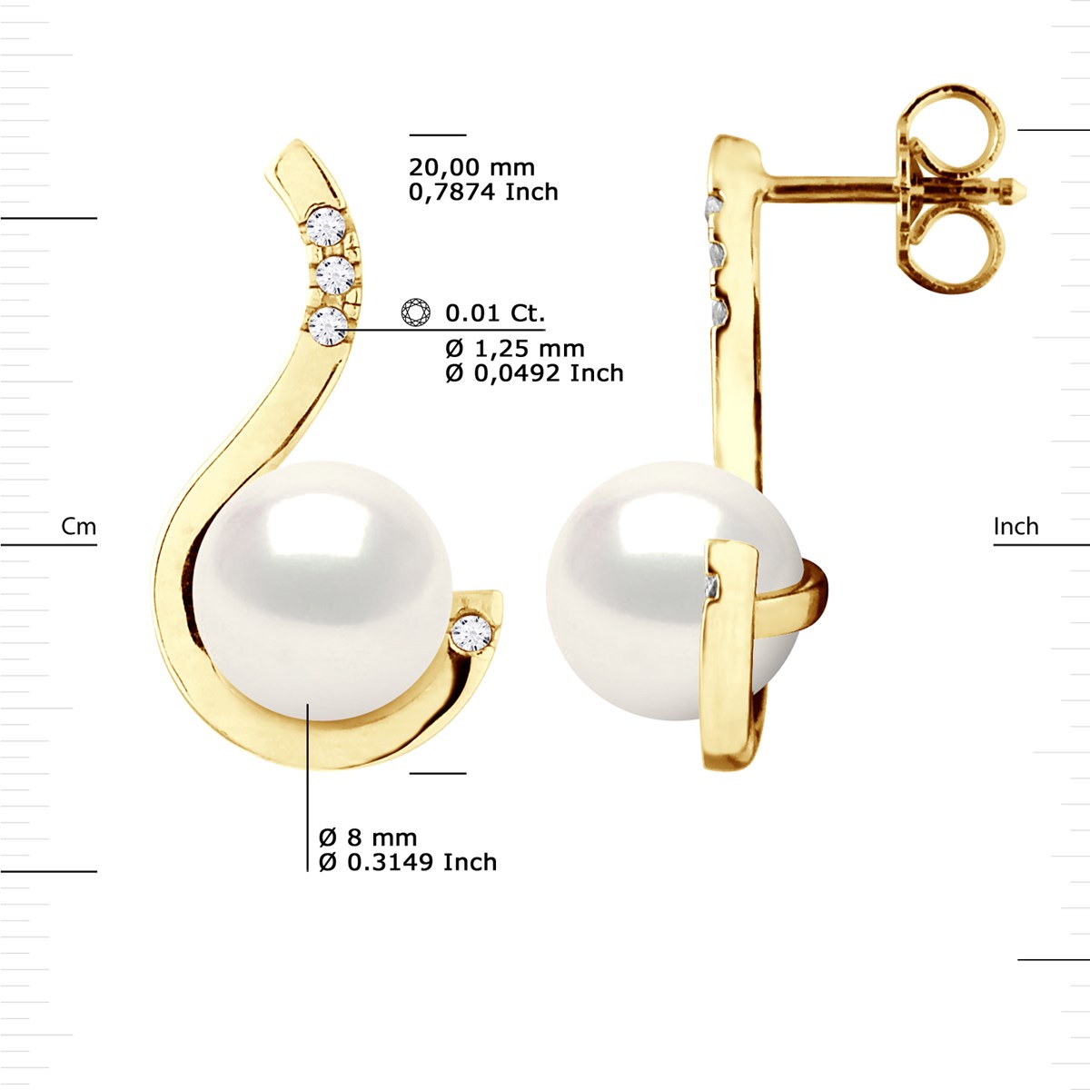 STELLA - Boucles d'Oreilles Perles 8-9 mm & Diamant Or Jaune - vue 3