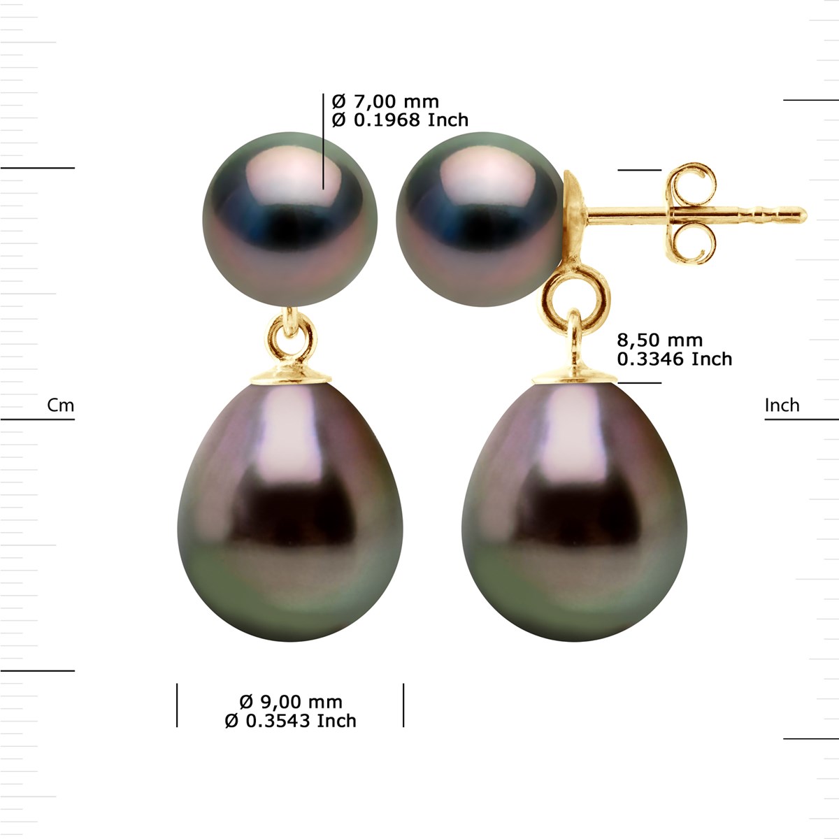 STELLA - Boucles d'Oreilles Perles de Tahiti 9-10 mm Or Jaune - vue 3