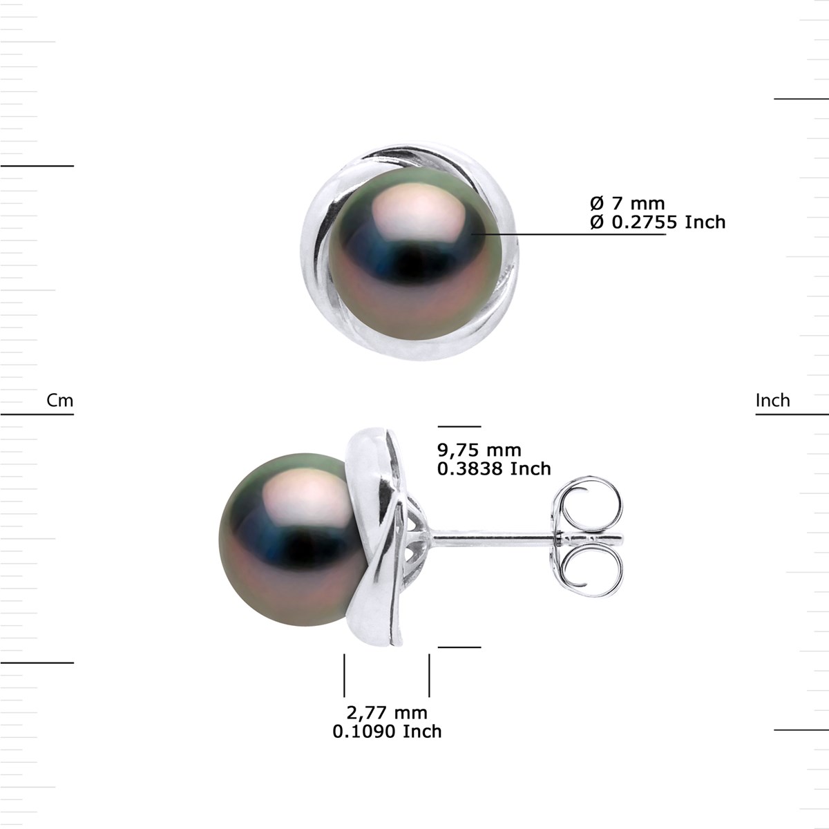 STELLA - Boucles d'Oreilles Perles de Tahiti 7-8 mm Or Blanc - vue 3