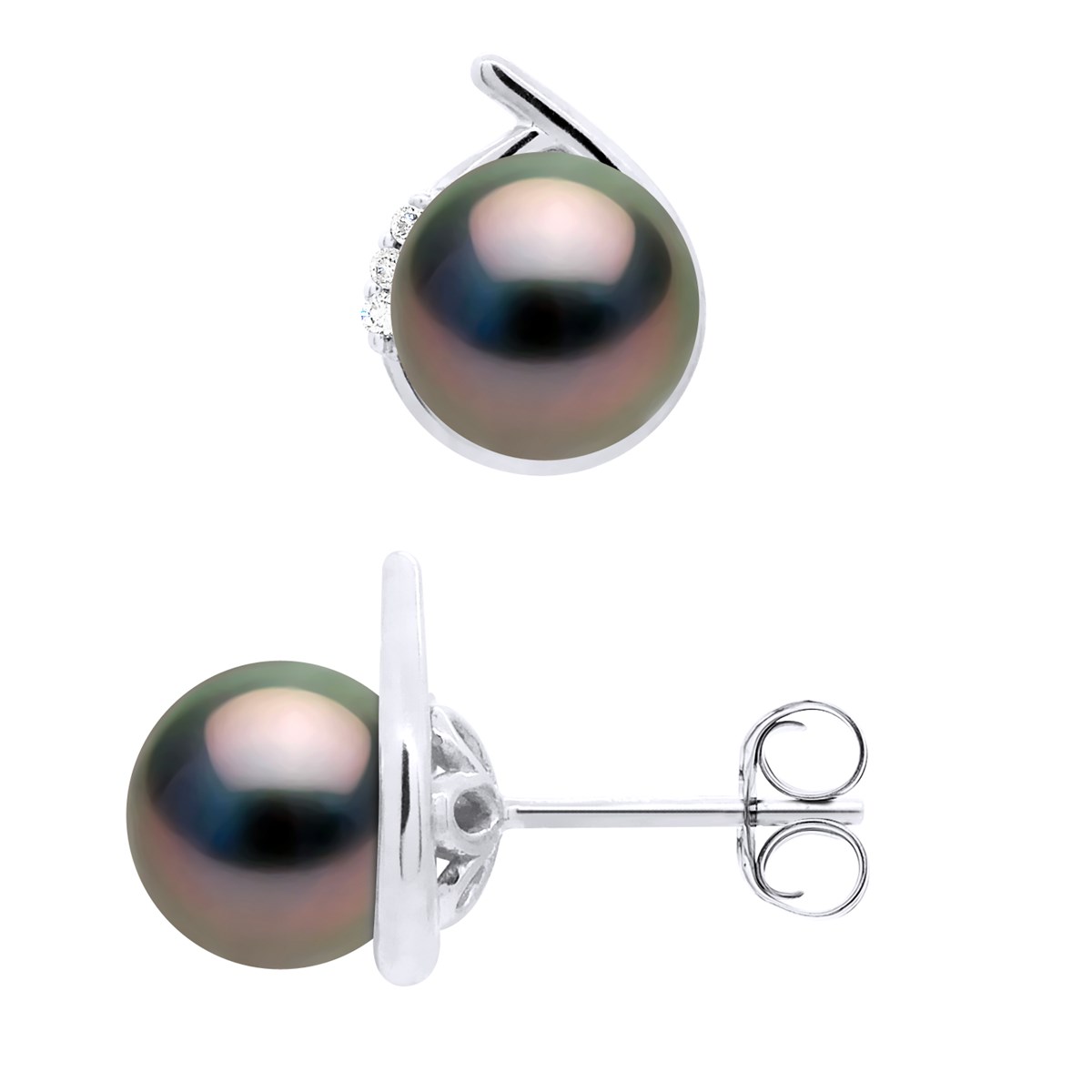 STELLA - Boucles d'Oreilles Perles de Tahiti & Diamant - Or Jaune